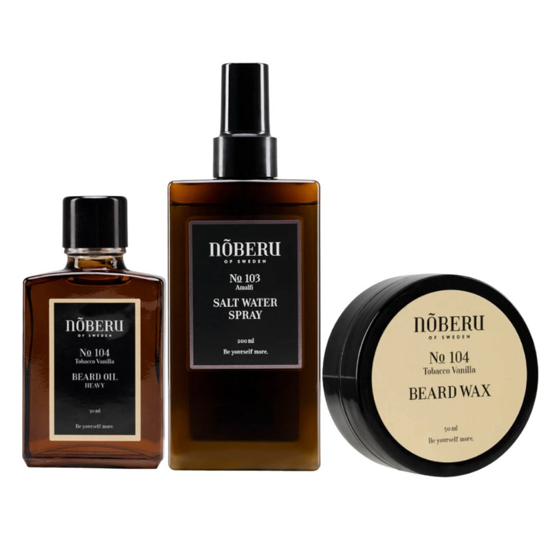 Noberu No 104 Tobacco Vanilla Beard Oil Heavy 30 ml, Beard Wax 50 ml & No 103 Amalfi Salt Water Spray 200 ml