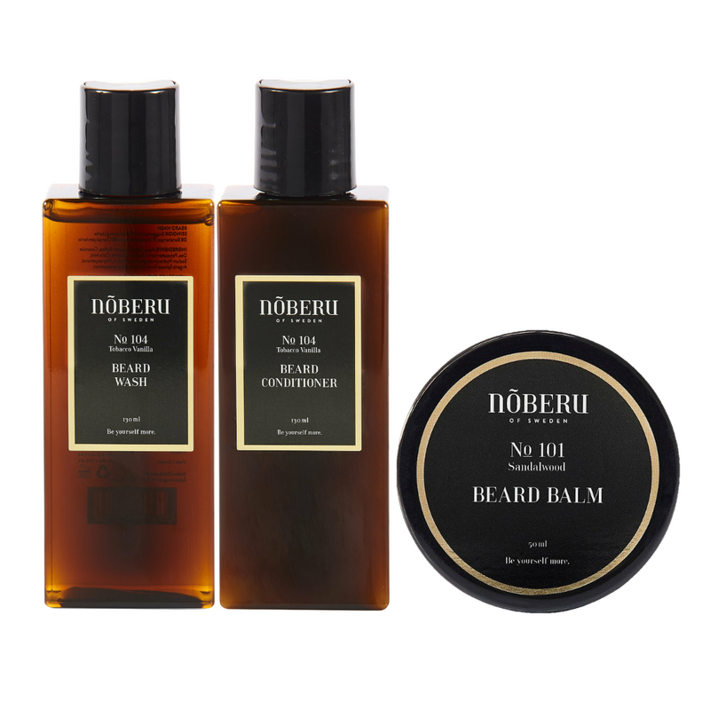 Noberu No 104 Tobacco Vanilla Beard Wash, Conditioner 130ml & No 101 Sandalwood Beard Balm 50 ml