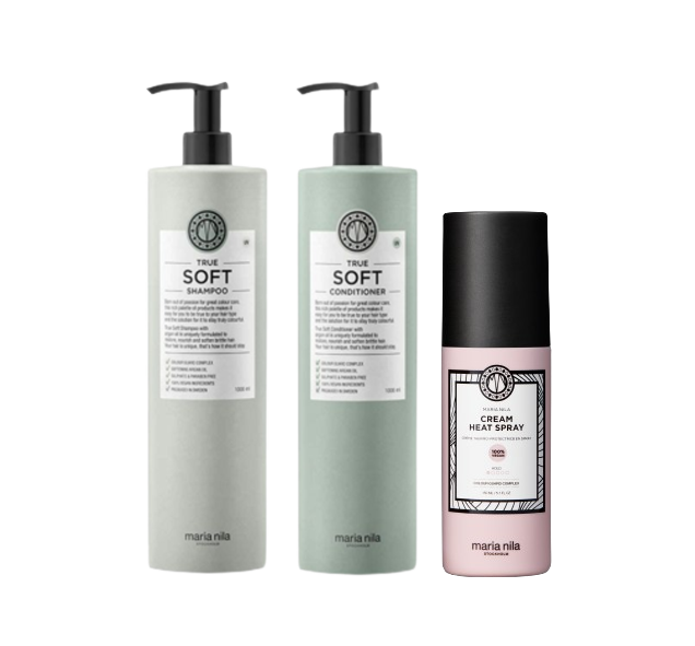True Soft Duo Shampoo & Conditioner 2x1000ml & Cream Heat Spray 150 ml